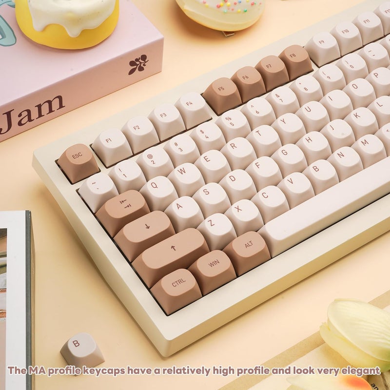 TIMSEKER 119 Keys Retro Minimalist Brown and Grey Keycaps, Custom MA Profile PBT Dye Sub Keycaps for ANSI Layout Cherry Mx Mechanical Keyboard (Only Keycap) - Image 4